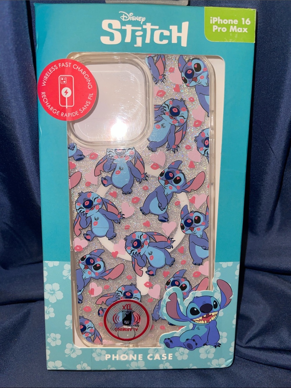 Disney Stitch Glitter Phone Case with Stitch & Pink Hearts